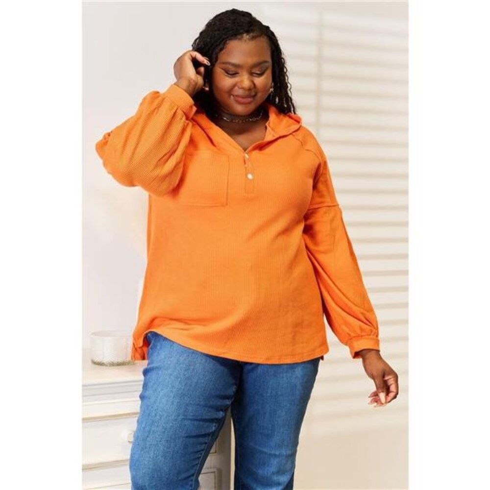 Basic Bae Side Slit Buttoned‎ Waffle Knit Hoodie - Picture 7 of 10